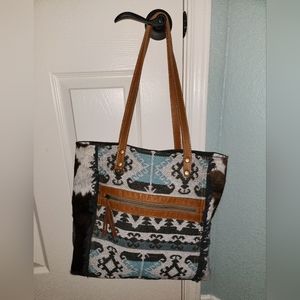 Myra Cowhide Tapestry Purse